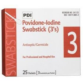 PDI Povidone Iodine Swabsticks 3's 25/bx